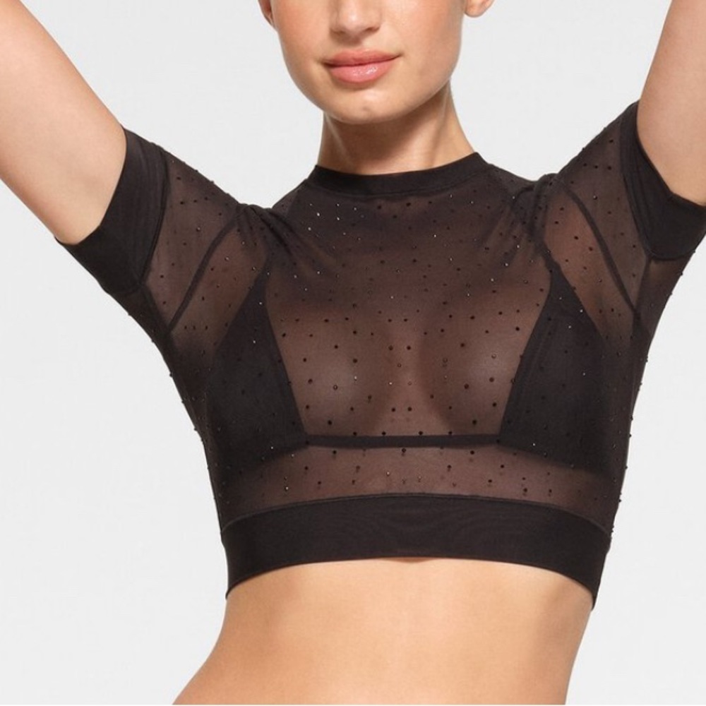 SKIMS mesh rhinestone swim cover up t-shirt Size M